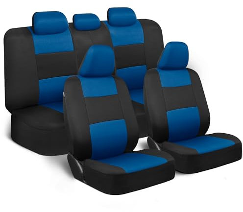 BDK PolyPro Autositzbezüge, komplettes Set in Blau auf Schwarz, vorne und hinten, Geteilte Sitzbank, einfache Montage, Innenbezüge für Auto, LKW, Van, SUV