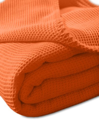 Kneer 9151265 La Diva Waffelpique-Decke mit Ziersticheinfassung 150/210 cm, orange