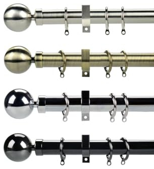 New Metal Curtain Pole/Poles Rail Polished Chrome 300cms. Available In 6 Sizes And 4 Colours. 28mm Diameter, By Umlout ®