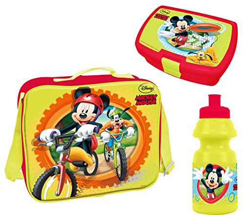 Lunch Bag Set 3 x Cestino Borsa Porta Pranzo per Bambini Box Borraccia Disney Mickey Mouse