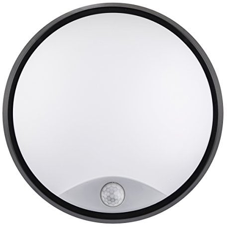 Luceco LED Eco Außenleuchte 10W Rund, Außenlampe mit PIR Bewegungssensor, Wandleuchte IP54 Wasserfest, Schwarz und Weiß Dekorringwarz und Weiß Dekorring