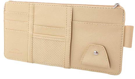 SuperglockT Kunstbeder Sonnenblendentasche KFZ Auto Sonnenblende Organizer CD Tasche Sonnenbrille Halter Kartenhalter Multifunktions Aufbewahrungstasche (Beige)