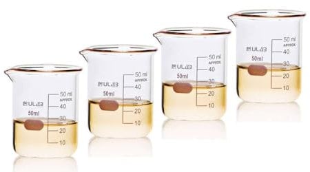 4 Stück Glas Berker 50ml, Borosilikatglas Becher mit Graduierung Becherset für Labor, Küche, Schule, UBG1019