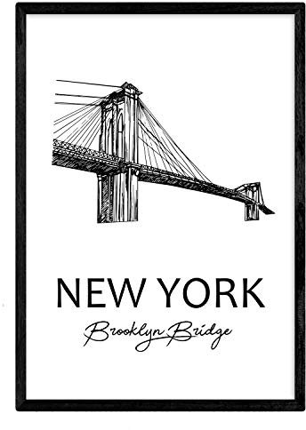 Nacnic Affiche de New York - Brooklyn Bridge. Assiette avec des monuments des villes. Taille A3, avec cadre