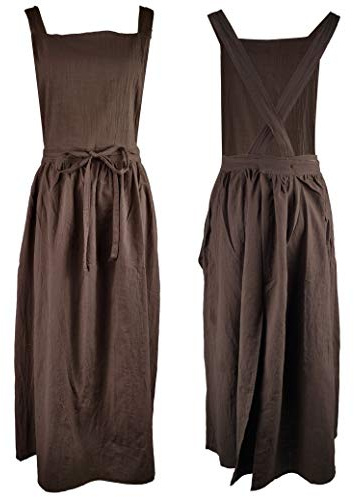 losofar Lätzchenkleid aus Baumwolle, plissiert, lang, für Küche, Garten, Floristen, Arbeitskleidung, Lätzchen, Braun, 97,8 x 87,9 cm