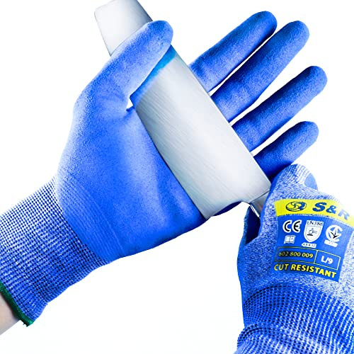 S&R Gants de Travail Anti Coupures Protection 5. Gants en Tungsténe et Nitrile - Taille 9