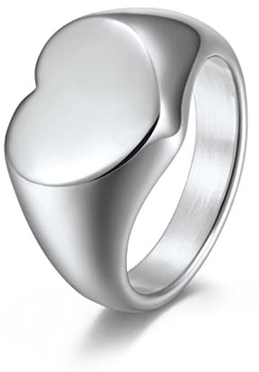 Whoiy Damen Ringe Herz, Siegelring Personalisieren Edelstahl Silber- Herz-Siegelring für Frauen 57 (18.1) Kostenlos Gravieren