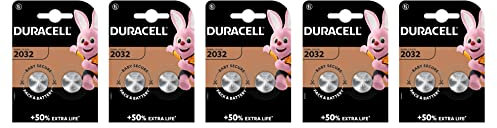 Batterie a bottone al litio CR2032 da 3 V, MAS 50 Extra Life, 5 confezioni x2 Duracel