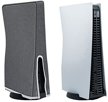 Mcbazel Antipolvo Funda para PS5 ,Protectora Cover Accesorios Carcasa Antiarañazos/Resistente al agua Funda Protectora para PS5 Edición digital/Consolas Ultra HD – Gris(No para PS5 Slim/Pro)