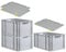 PROREGAL SuperSparSet 3x Eurobox NextGen Grip mit Auflagedeckel & 4 gelben Schiebeschnappverschlüssen, HxBxT 32x40x60cm, 65 L, Grau, Griffe offen, Eurobehälter, Transportbox