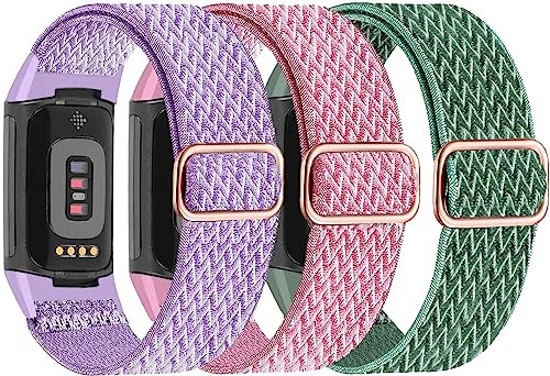 Nigaee Elastisches Nylon Armband Kompatibel mit Fitbit Charge 5/Charge 6, Atmungsaktives Verstellbares Gewebte Stoff Ersatzarmband Kompatibel für Fitbit Charge 5/Charge 6 Damen