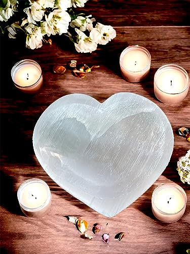 4All Selenite Heart Bowl Handmade Natural White Charging Selenite Crystal Cleansing Meditation Home Decoration Spiritual Gift 10cm Heart