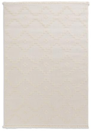 Schöner Wohnen Kollektion Hochwertiger Outdoor Teppich wetterfest - Teppich Wohnzimmer - Außen Teppich strapazierfähig Balkon, Terasse, Garten - Quadrate Creme 160 x 230 cm
