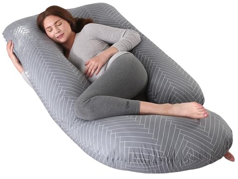 ALLOPERA Pregnancy Pillow, Full Body Maternity Pillow 57 inch, with Removable Washable Cover - Sleep Support for Legs, Back, Neck, Shoulder, HIPS, Belly for Pregnent Women, 100% Cotton