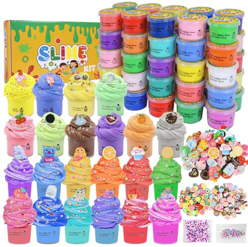 50 Pack Mini Butter Slime Kit, Scented Slime for Girls and Boys, Soft & Non-Sticky Cotten Candy Fruit Slime Party Favor Gifts, DIY Putty Stress Relief Toy for Kids (50)