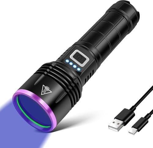 Lampe Torche UV 20W, 5000Mah Haute Puissance 365nm Lumiere UV, Led Usb Rechargeable Lumière Noire pour Détection d'Urine d'Animal de Compagnie, Résine, Chasse à la Pierre, Voyage, Fuite AC (Noir)