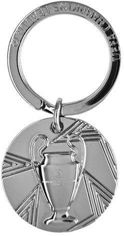 AMBALCOM UEFA Champions League Porte-clés - Mini réplique de trophée - Design rond en métal - Article officiel pour les fans, Noir , 25 mm