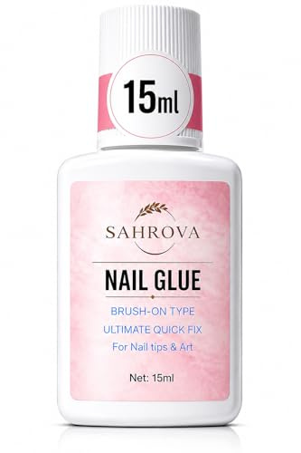 SAHROVA Nail Glue 15ml – Extra Strong, Precision Brush On Nail Glue for Press On Nails, False Nails, Acrylic Nails & Nail Tips, Quick Dry Long Lasting Professional Adhesive,Mess-Free Application