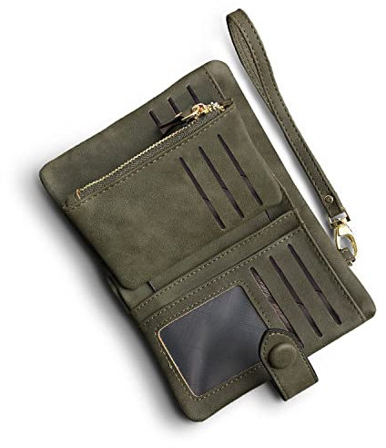AOXONEL Petit Portefeuille en Cuir à Deux Volets pour Femme avec Blocage RFID avec Porte-Cartes et fenêtre pour Carte d'identité Violet 3, Violet3, Small, Vintage (Army Green)