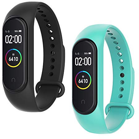 WD&CD Cinturini Compatibile per Mi Band 3/ Mi Band 4, Cinturini in Silicone, Sportivo Colorato Regolabile Bracciali Compatibile per Xiaomi Band 3/4-2 Pezzi (Nero, Verde)