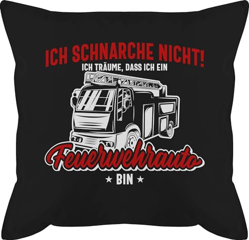 Shirtracer Kissen 50x50 - Feuerwehr - Ich schnarche Nicht ich träume DASS ich EIN Feuerwehrauto Bin weiß bunt - 50 x 50 cm - Schwarz - Schnarchen Spruch Geschenke für feuerwehrmänner