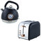 SQ Professional Epoque Breakfast Set 2pc Kettle with Rose Gold Accents & Temperature Display 2200W - 2 Slice Toaster with Rose Gold Accents, High-Lift, Wide Slots & 6 Browning levels 900W (Black)