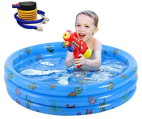 Inflatable Pool Jsdoin Foldable Kids Paddling Pool with Air Pump 51inch Outdoor Swimming Pool for Backyard Home, Garden, Summer Round Safety Non-Slip Outdoor Bathing Pool