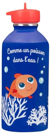 DRAEGER PARIS 1886 - Gourde Enfant Acier Inoxydable 300ml - Design Petit Poisson Rouge - Réutilisable & Écologique - Facile à Nettoyer - Idéale Voyage & École - Durable & Colorée - Blanc - 17x6,5 cm