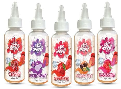 Mr Syrups Cherry Parma Violet Strawberry Passion Fruit Raspberry 60ml Bottle Flavoured Syrup multipack Sugar-Free syrup for Coffee, Cocktails Mocktails Iced Tea Milkshakes (Pack of 5 Combo)