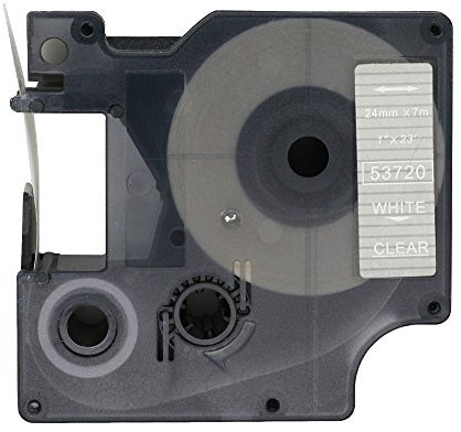 BROVACS Etikettenband, kompatibel mit DYMO D1 53720, 24 mm OPA2420, Weiß auf Transparent, 1 Packung