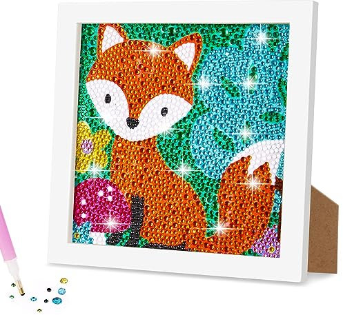 AUAUY Diamond Painting Kinder mit Holzrahmen, 5D DIY Diamond Painting Set, Malen Nach Zahlen Diamant Painting Kinder Mädchen Erwachsene, Diamant Painting Bilder Arts Craft für Home Wand Decor (Fuchs)