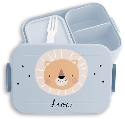 Kinder Bento Box Midi Lunchbox für Mepal Bentobox - Boho Löwe Brotdose Löwen I Löwenmotiv I Lion I König der Tiere - 900 ml - Hellblau - brotzeitbox mädchen kita personalisierte jausenbox leo