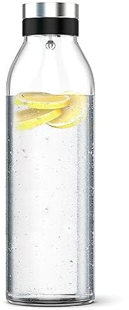 Emsa Flow Bottle Karaffe 1,3 l, Glas/Edelstahl, Einsteckdeckel mit automatischer Öffnung, tropffreier Ausgießer, passend für alle Standard-Kühlschranktüren, N4160600