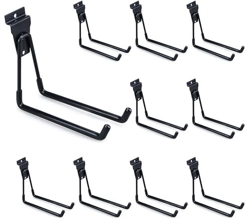 BELLO YON Slatwall Haken, robuste Lamellenwand-Zubehör, Garage, große U-Haken, Aufbewahrungshaken für Garagen-Organizer, Schwarz, 10 Stück