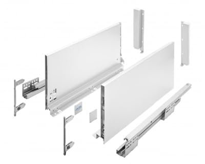 MS Beschläge Stahl Schubkastensystem Weiß Schubladen-Set Schubladensystem 40kg Traglast Unterflurführung Vollauszug Soft Close Schubladenauszug (Länge: 400mm, Höhe: 200mm)