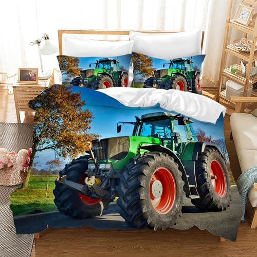 Traktor Bettwäsche Set,3D Druck Traktor Muster Kinder bettwäsche,Mikrofaser Bettbezüge 3-teilig mit Zip-Verschluss,für Kinder Jugendliche Jungen (Traktor 5, 200x200cm)