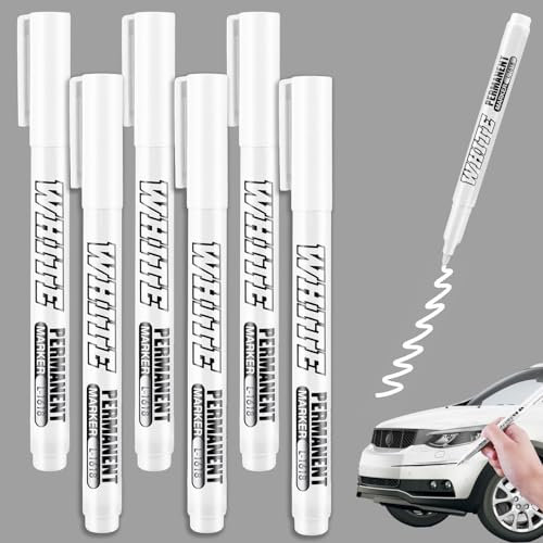 Jeffdad feutre acrylique blanc, Lot de 6 marqueur acrylique feutre blanc stylo blanc marqueurs blancs de 1 mm pour bois marqueurs blancs à base d'eau pour projets artistiques dessin peinture