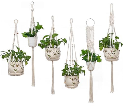 Oenothera 6 Pieces Plant Hanger Indoor, Macrame Plant Hanger, Cotton Rope Macrame Plant Hanger, for Indoor Outdoor Balcony Decoration