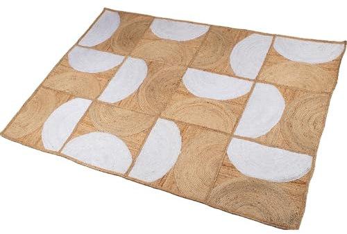 DRW Jute-Teppich mit Halbrunden in Natur und Weiß, 300 x 200 x 1 cm