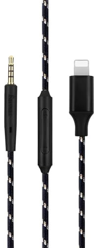 Earmax Lightning to 2.5mm 6N OCC Nylon Cable 4ft Compatible with Bose 700 QC25 Creative LIVE2 Beyer DT240pro AKG Y50 Y50BT Senns PCX450 PXC480 PXC550 JBL E30 E55 S700 Meizu HD60 Earphones
