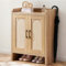Mericonia Schuhschranks, 5-stöckiger Rattan-Schuhschrank mit 2 Holztüren, Eingangsbereich-Speicher, Stabiler Rattanholz-Schrank mit einstellbaren Regalen, für Wohnzimmer und Flur, Braun