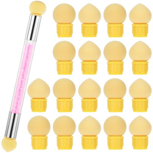 Nail Art Runde Schwämme und Schwammpinsel, Ombre Pinsel Nailart mit 18 Stück Ersatzköpfe Doppelkopf Schwamm Nagelpinsel Tupfpinsel Sponge Brush Applikator für Nail Art Rendering Gelnägel DIY (Rosa）