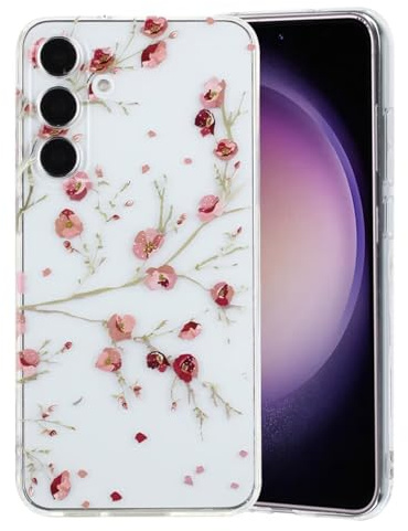 MUTOUREN Handyhülle für Samsung Galaxy S24 Plus Hülle TPU Silikon Schutzhülle Shockproof Durchsichtig Tasche Etui Ultradünne Kratzfeste Case Cover mit Displayschutzglas, Pfirsichblüte