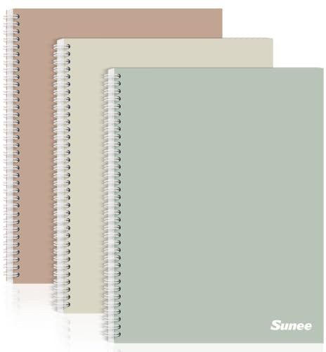 SUNEE A4 Notebook, Pack of 3 Notepads, Wirebound Notebooks, 80gsm Premium Paper, 100 Sheets / 200 Pages, 8mm Lined with Margin, 4-Hole Punched and Perforated Edge, Morandi Colours