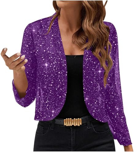 Jamicy Glitzer Bolero Damen Festlich Pailletten Oberteil Silvester Bolerojacke Party Outfit Karneval Kostüm Festliche Blusen Zur Hochzeit Cardigan Festival Strickjacke Jacke Frauen Kleidung