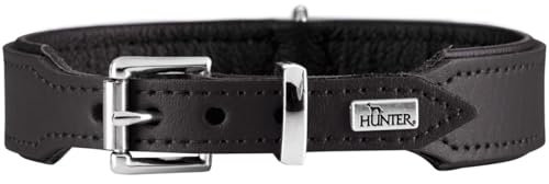 HUNTER Hundehalsband BASIC, Farbe: schwarz, Pflegeleichtes Spaltleder, Raffinierte Nahtführung, Dezentes Design, Größe: 37