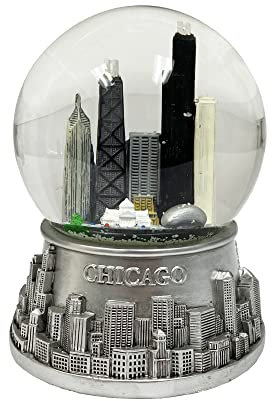 Chicago Schneekugel mit Musik, Zinnoptik, 100 mm