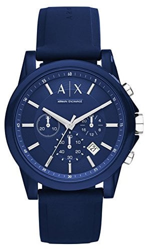 Armani Exchange Uhr für Männer , Chronographenwerk, 44mm Blaues Edelstahlgehäuse mit Silikonarmband, AX1327