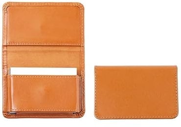 DELMON VARONE - Personalisierbares Visitenkartenetui XXL aus Premium Boxcalf Leder braun, Echtleder Visitenkarten Etuis mit 1 großen Faltentasche für 40-50 Karten, Kartenetui für Damen & Herren