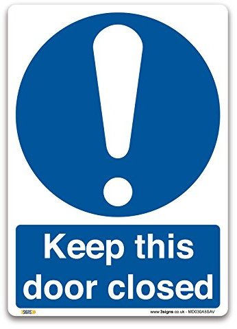 Keep this door closed Sign - A5 Self-adhesive Vinyl Sticker - Mandatory Safety Information